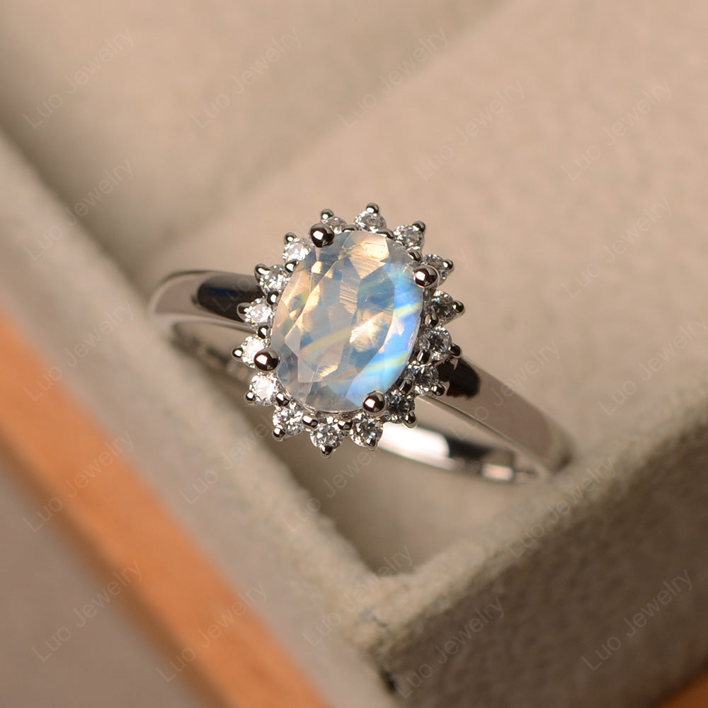 Oval Shape Moonstone Halo Engagement Ring - LUO Jewelry