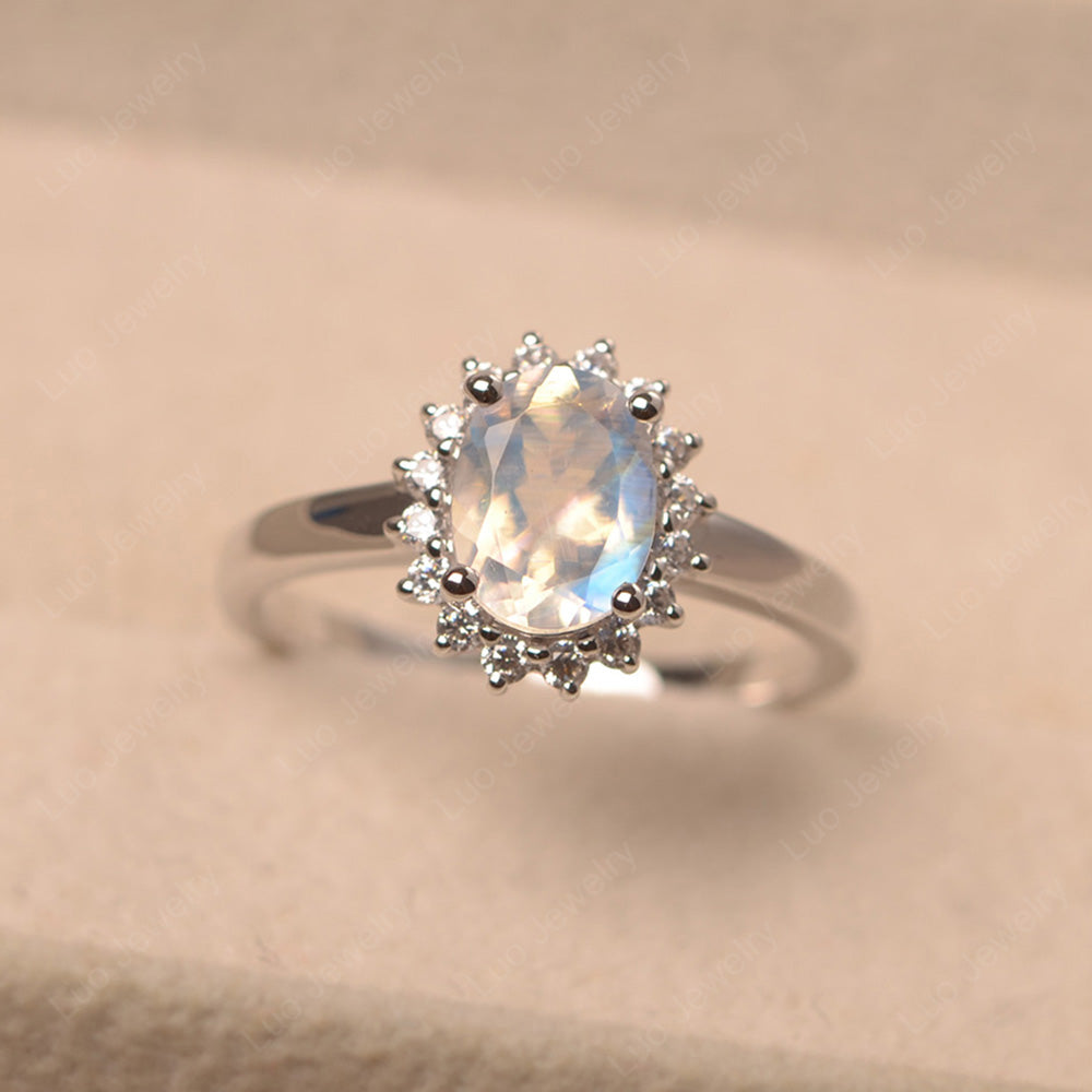 Oval Shape Moonstone Halo Engagement Ring - LUO Jewelry