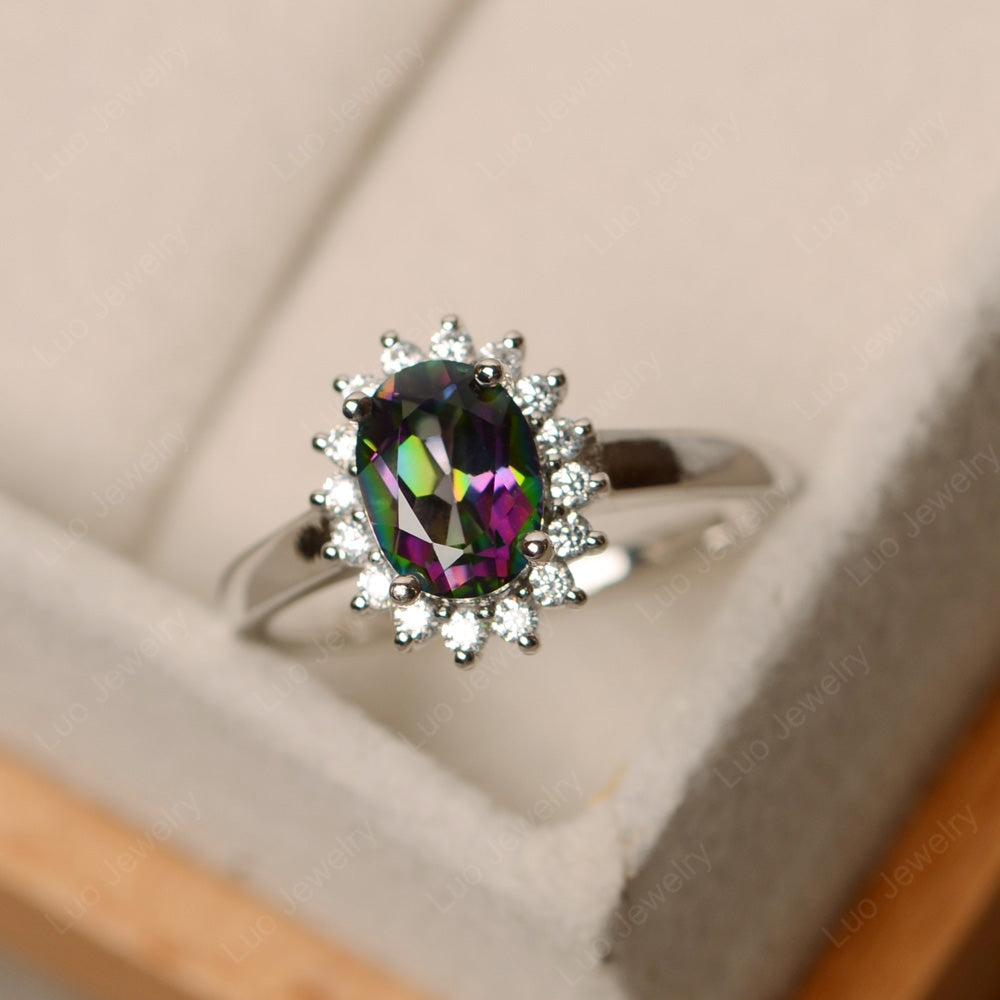 Oval Shape Mystic Topaz Halo Engagement Ring - LUO Jewelry