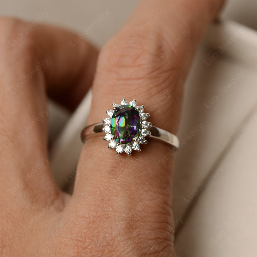 Oval Shape Mystic Topaz Halo Engagement Ring - LUO Jewelry
