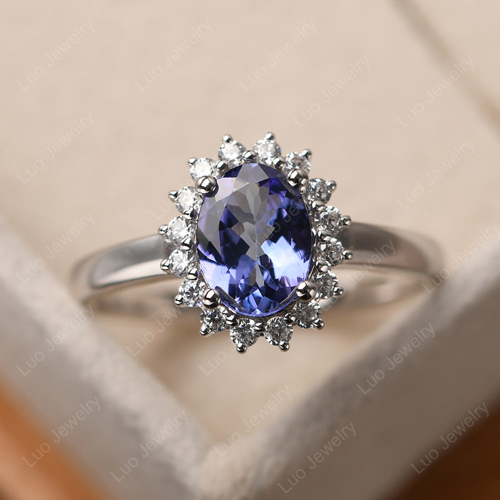 Oval Shape Tanzanite Halo Engagement Ring - LUO Jewelry