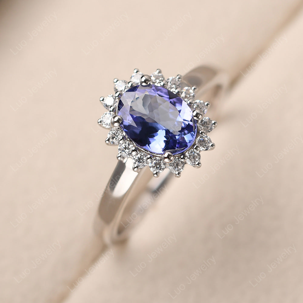 Oval Shape Tanzanite Halo Engagement Ring - LUO Jewelry