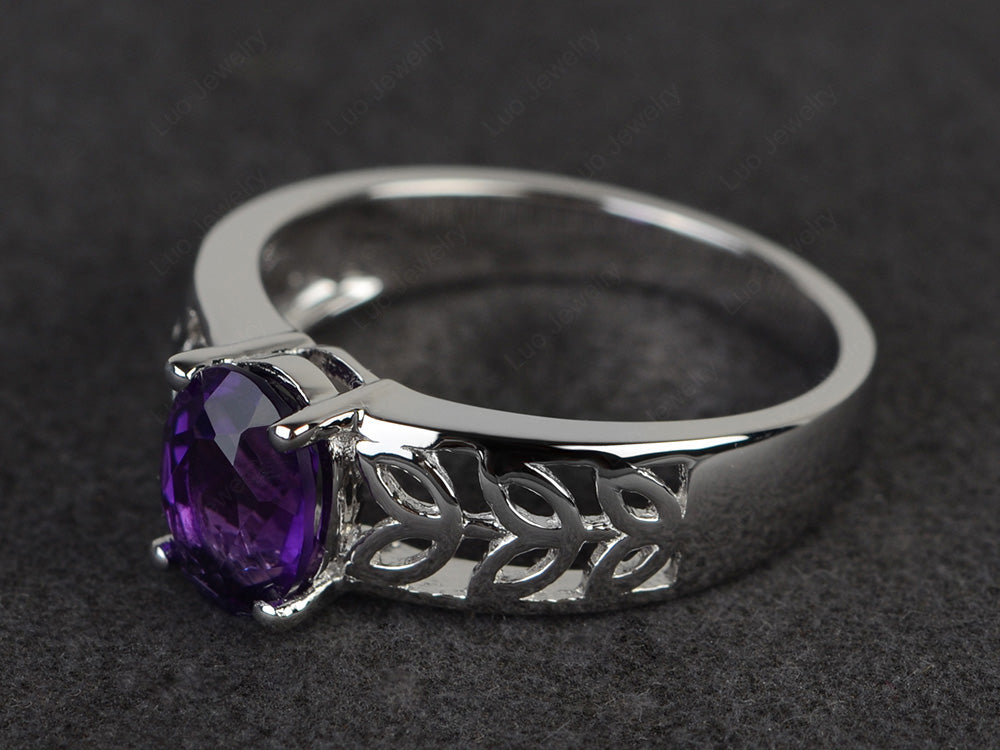 Amethyst Engagement Ring Wide Band Silver - LUO Jewelry