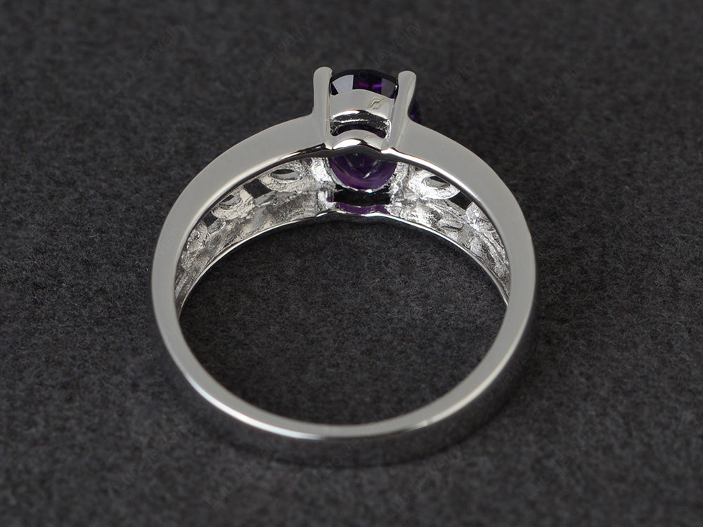 Amethyst Engagement Ring Wide Band Silver - LUO Jewelry