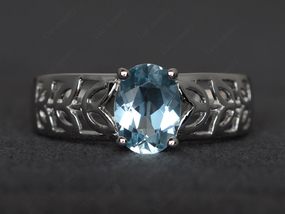 Aquamarine Engagement Ring Wide Band Silver - LUO Jewelry