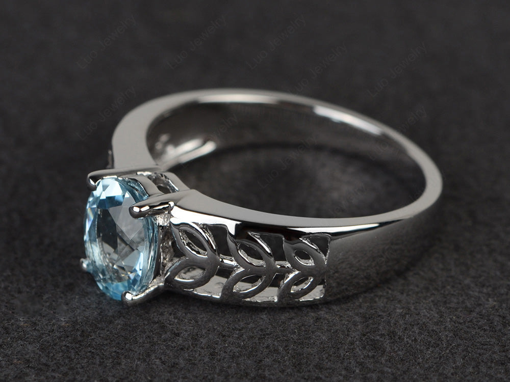 Aquamarine Engagement Ring Wide Band Silver - LUO Jewelry
