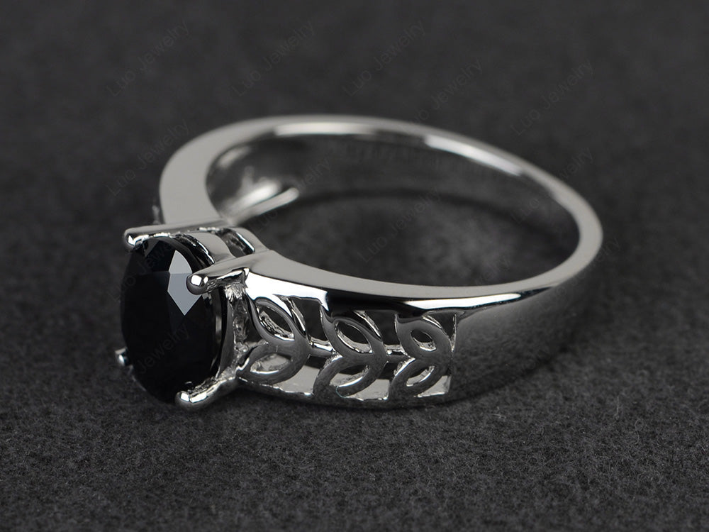 Black Stone Engagement Ring Wide Band Silver - LUO Jewelry