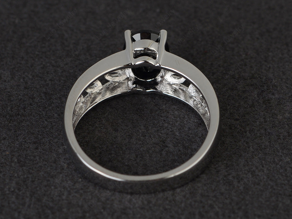 Black Stone Engagement Ring Wide Band Silver - LUO Jewelry