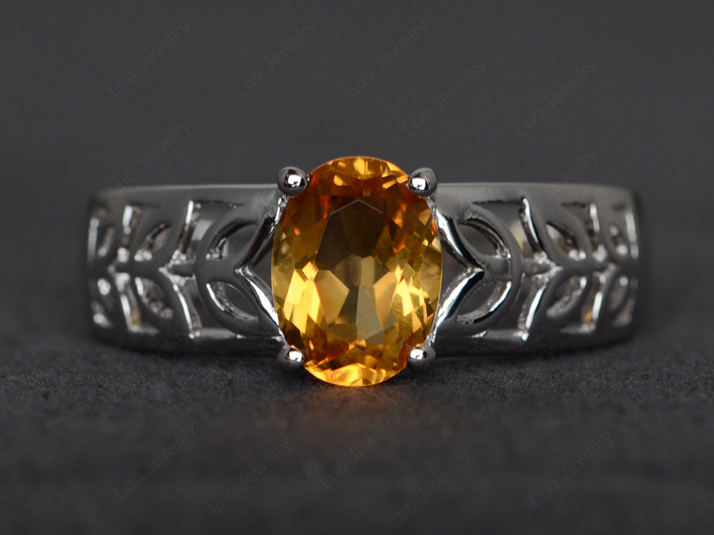Citrine Engagement Ring Wide Band Silver - LUO Jewelry