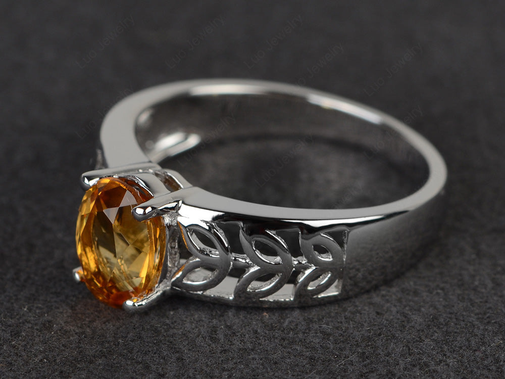 Citrine Engagement Ring Wide Band Silver - LUO Jewelry