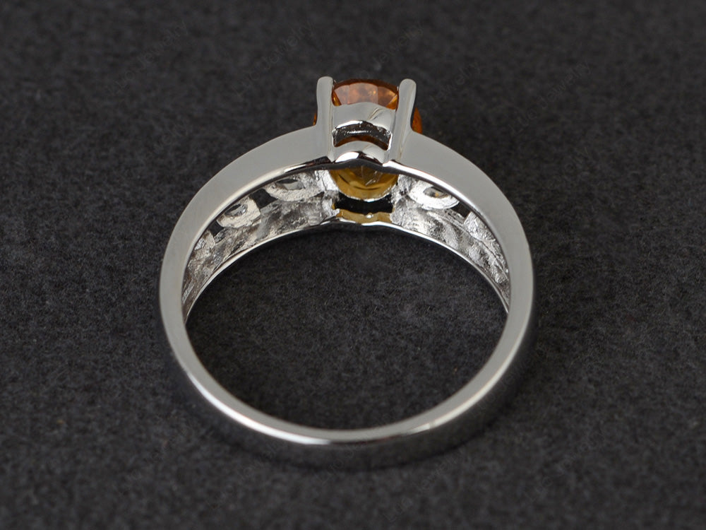 Citrine Engagement Ring Wide Band Silver - LUO Jewelry