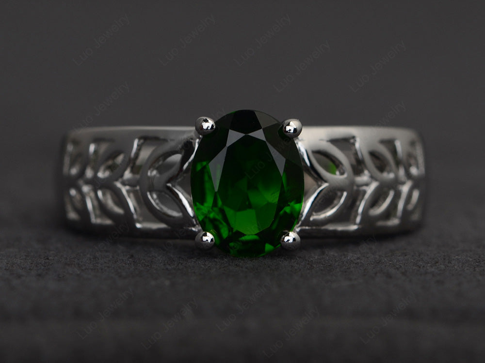 Diopside Engagement Ring Wide Band Silver - LUO Jewelry