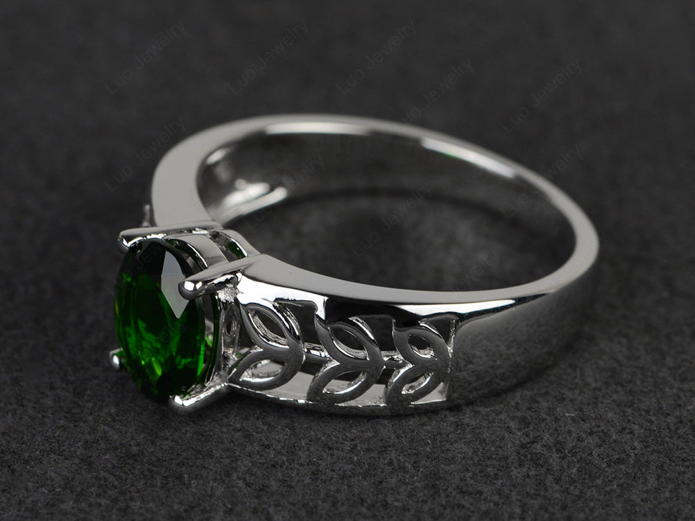 Diopside Engagement Ring Wide Band Silver - LUO Jewelry