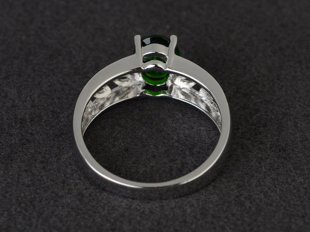 Diopside Engagement Ring Wide Band Silver - LUO Jewelry