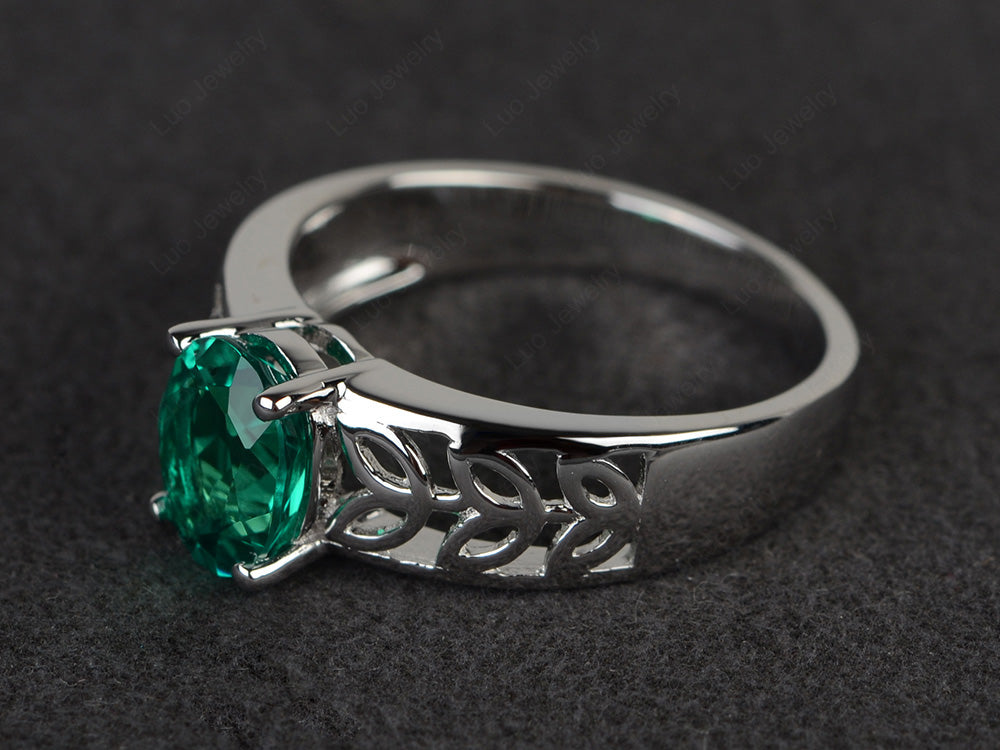 Lab Emerald Engagement Ring Wide Band Silver - LUO Jewelry