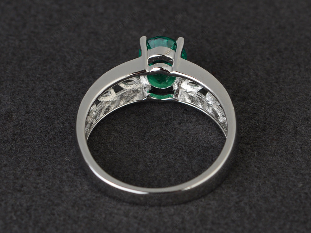Lab Emerald Engagement Ring Wide Band Silver - LUO Jewelry