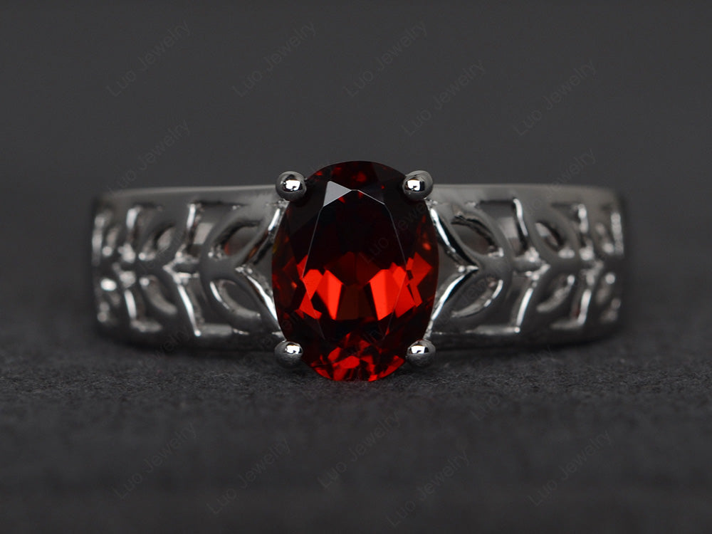 Garnet Engagement Ring Wide Band Silver - LUO Jewelry