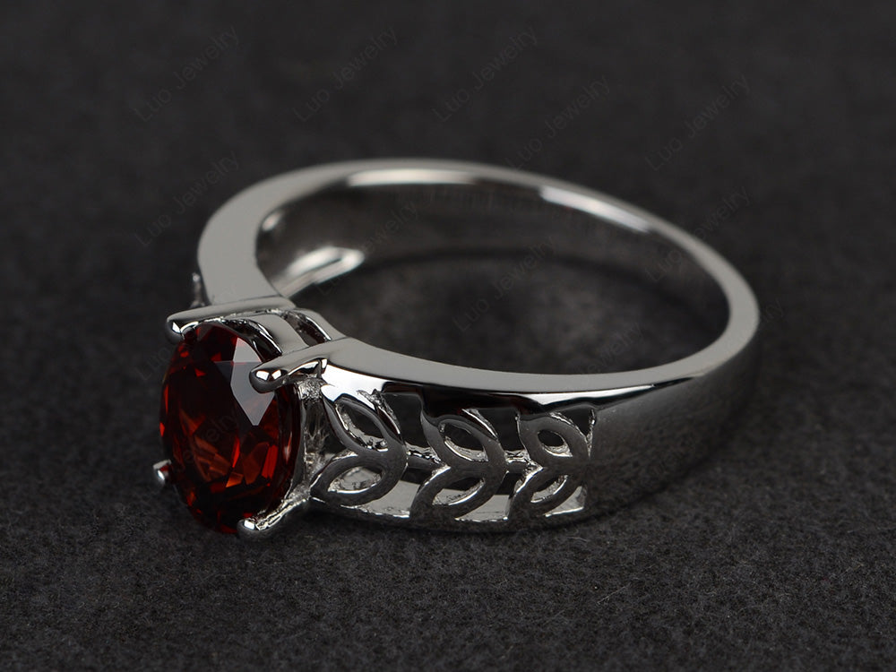 Garnet Engagement Ring Wide Band Silver - LUO Jewelry