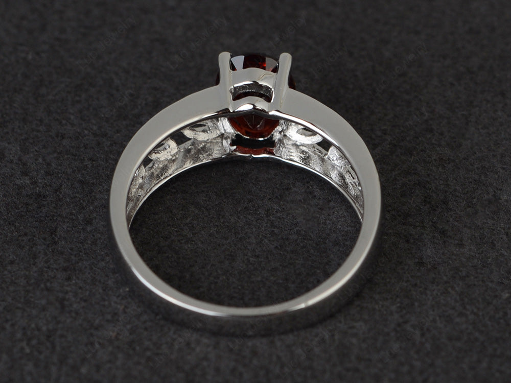 Garnet Engagement Ring Wide Band Silver - LUO Jewelry