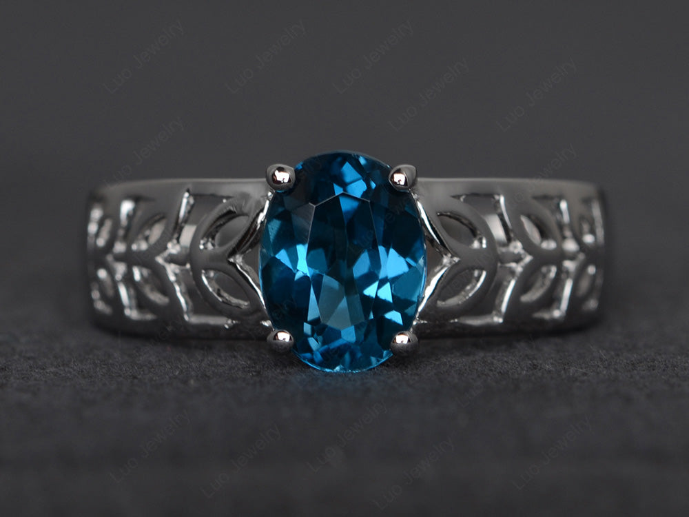 London Blue Topaz Engagement Ring Wide Band Silver - LUO Jewelry