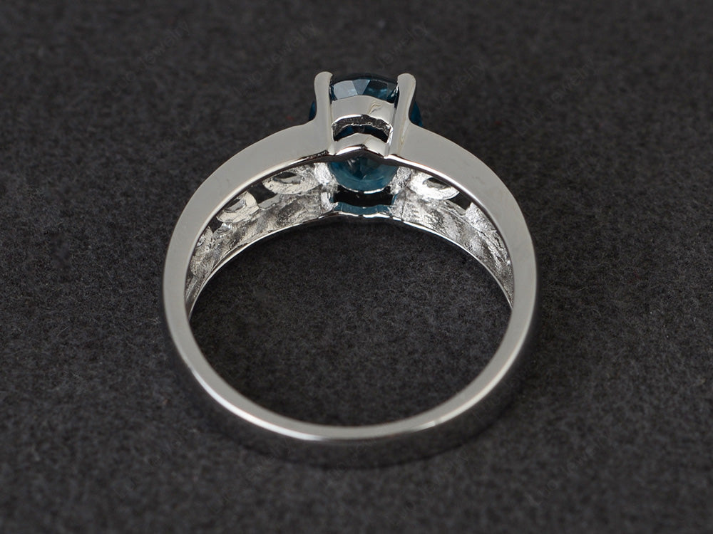 London Blue Topaz Engagement Ring Wide Band Silver - LUO Jewelry