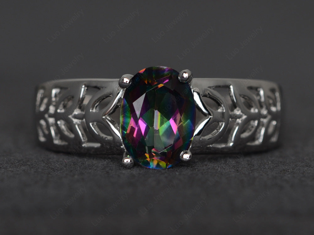 Mystic Topaz Engagement Ring Wide Band Silver - LUO Jewelry