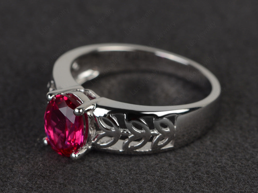 Ruby Engagement Ring Wide Band Silver - LUO Jewelry