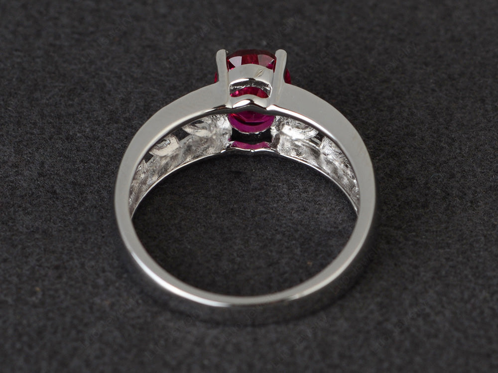 Ruby Engagement Ring Wide Band Silver - LUO Jewelry