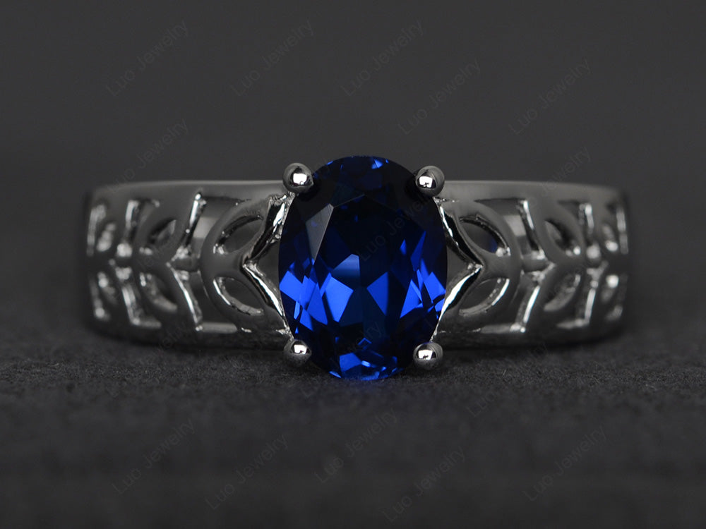 Lab Sapphire Engagement Ring Wide Band Silver - LUO Jewelry