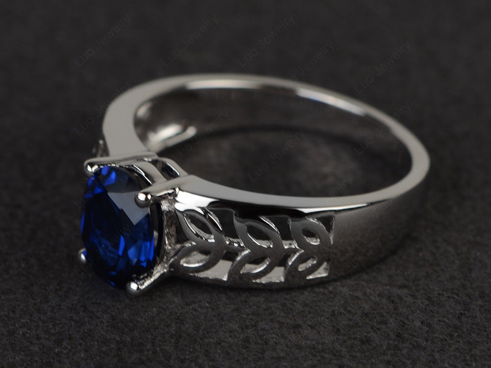 Lab Sapphire Engagement Ring Wide Band Silver - LUO Jewelry