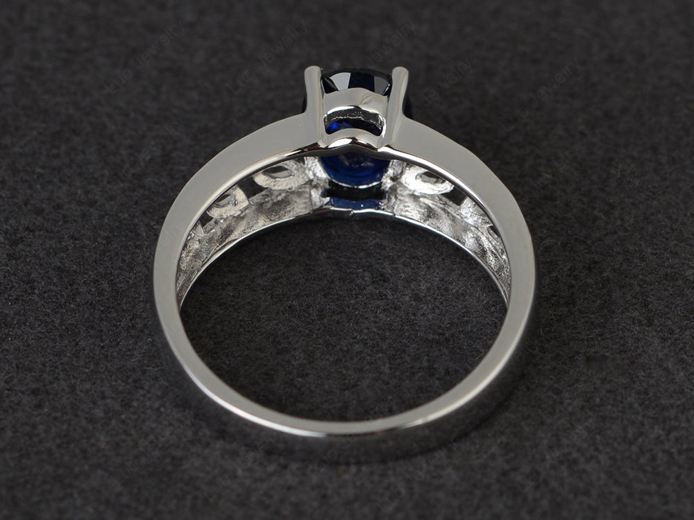 Lab Sapphire Engagement Ring Wide Band Silver - LUO Jewelry