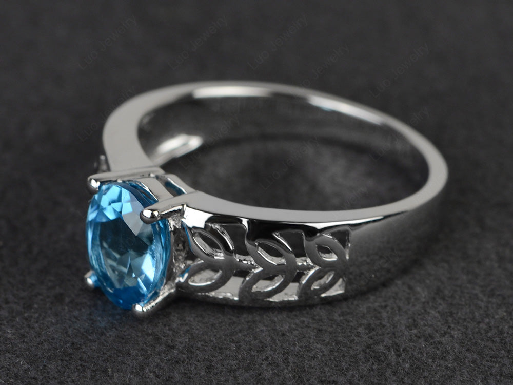 Swiss Blue Topaz Engagement Ring Wide Band Silver - LUO Jewelry