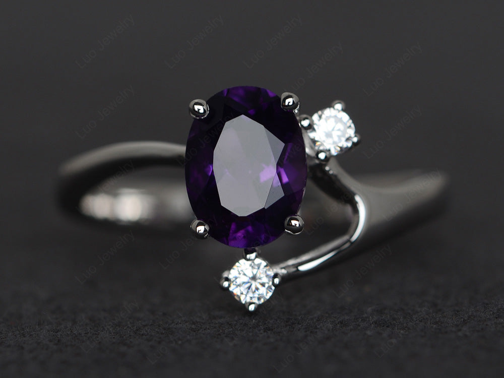 Oval Cut Amethyst Asymmetric Ring White Gold - LUO Jewelry