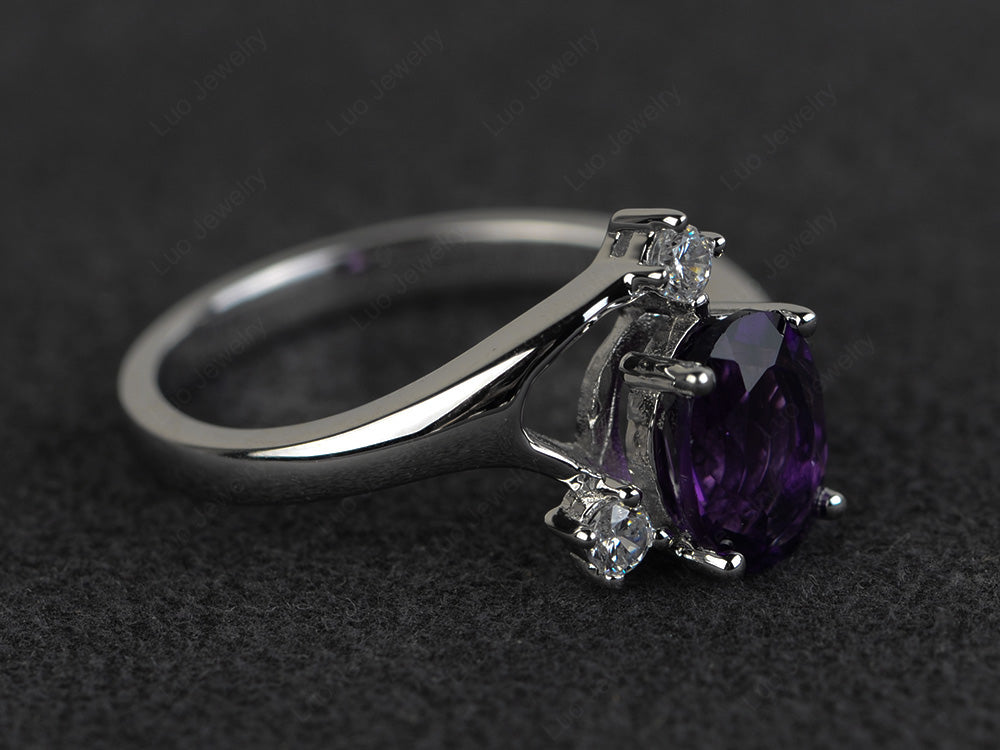 Oval Cut Amethyst Asymmetric Ring White Gold - LUO Jewelry