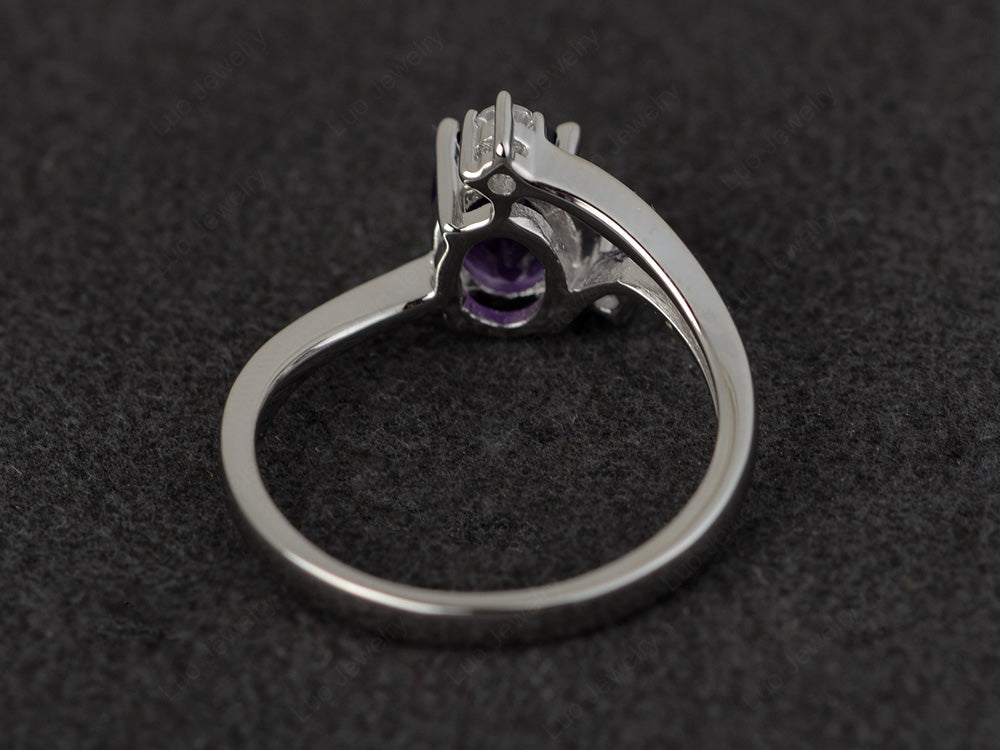 Oval Cut Amethyst Asymmetric Ring White Gold - LUO Jewelry