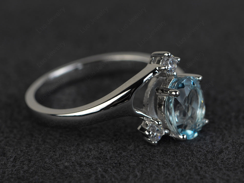 Oval Cut Aquamarine Asymmetric Ring White Gold - LUO Jewelry