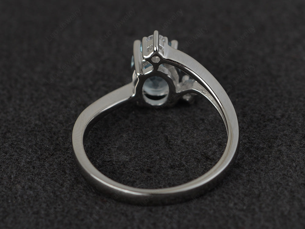 Oval Cut Aquamarine Asymmetric Ring White Gold - LUO Jewelry