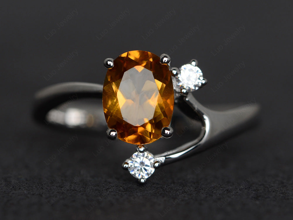 Oval Cut Citrine Asymmetric Ring White Gold - LUO Jewelry