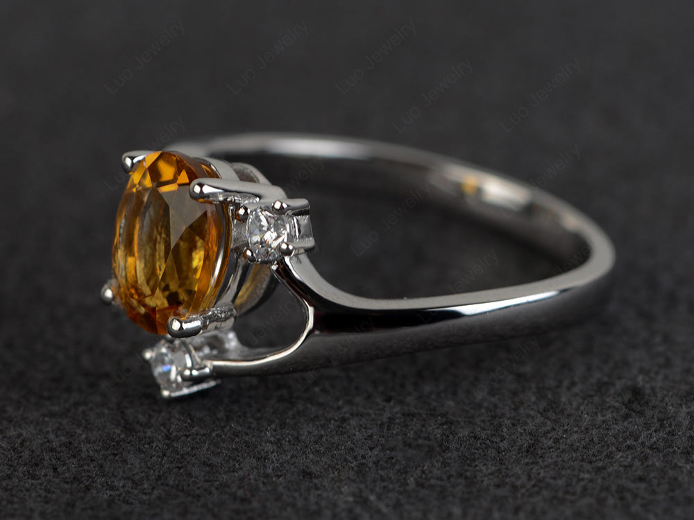 Oval Cut Citrine Asymmetric Ring White Gold - LUO Jewelry