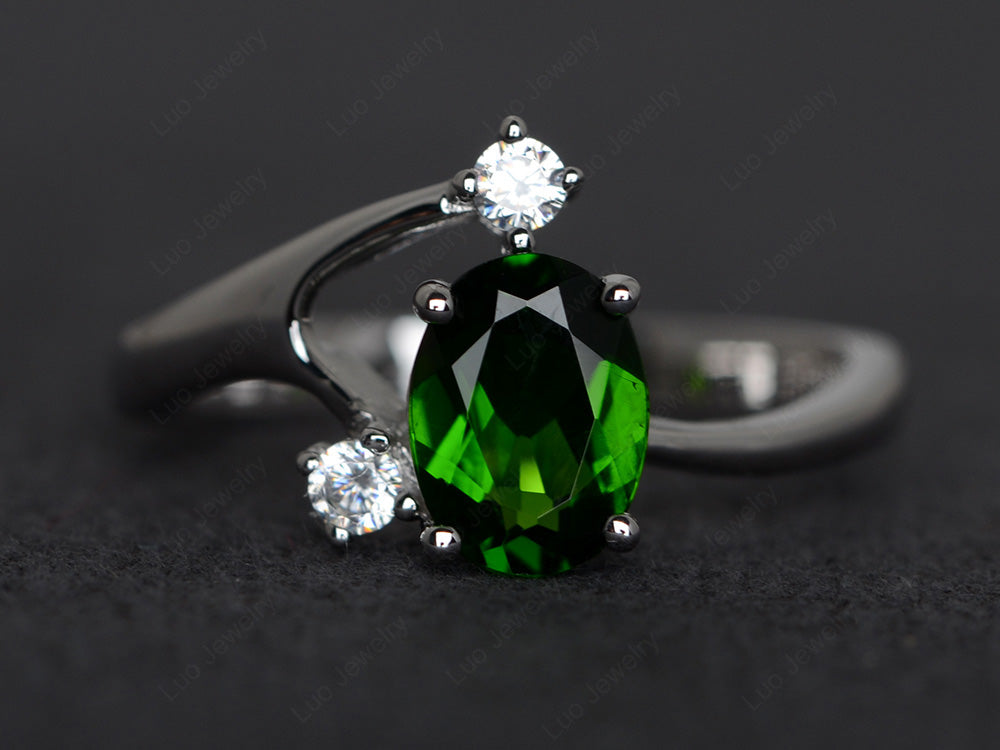 Oval Cut Diopside Asymmetric Ring White Gold - LUO Jewelry
