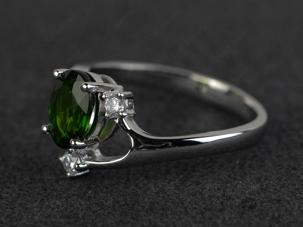 Oval Cut Diopside Asymmetric Ring White Gold - LUO Jewelry