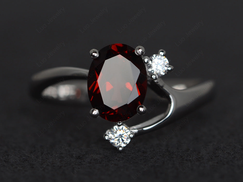 Oval Cut Garnet Asymmetric Ring White Gold - LUO Jewelry