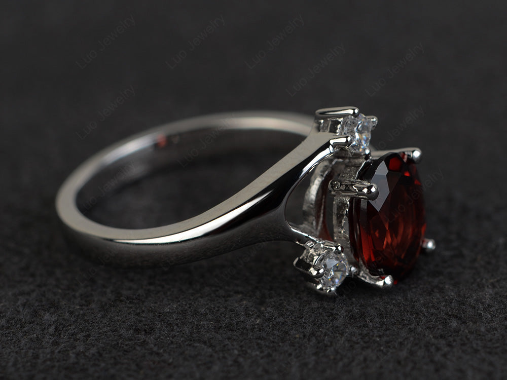 Oval Cut Garnet Asymmetric Ring White Gold - LUO Jewelry