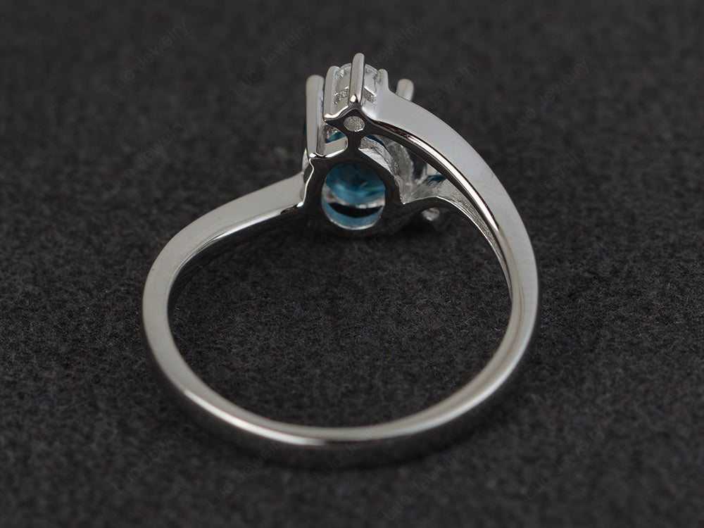 Oval Cut London Blue Topaz Asymmetric Ring White Gold - LUO Jewelry
