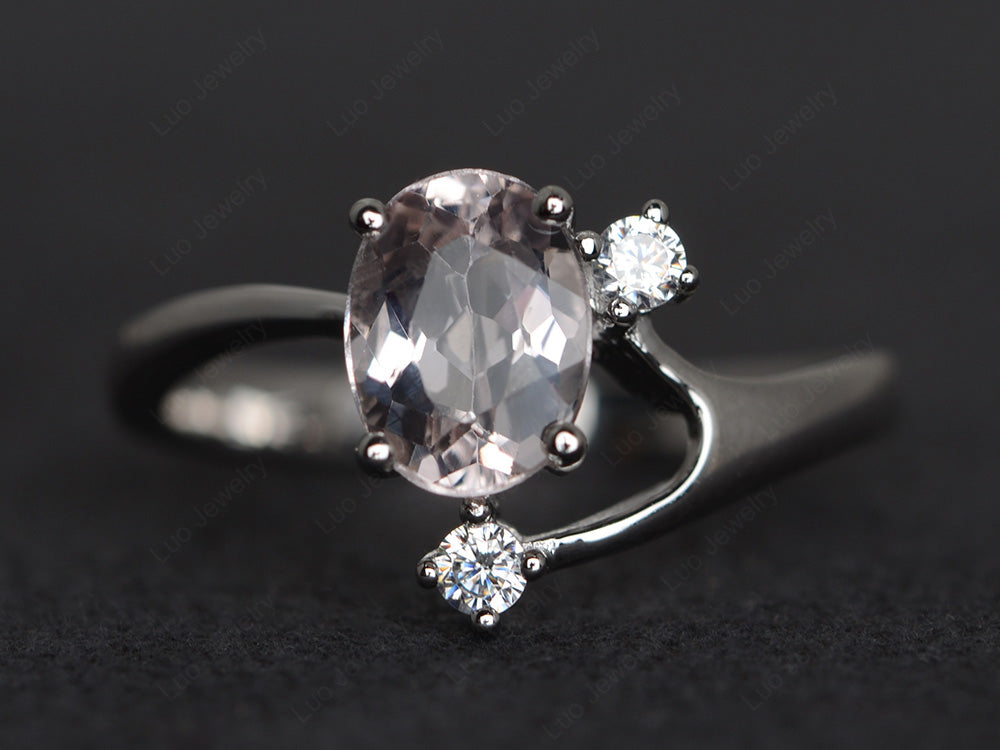 Oval Cut Morganite Asymmetric Ring White Gold - LUO Jewelry