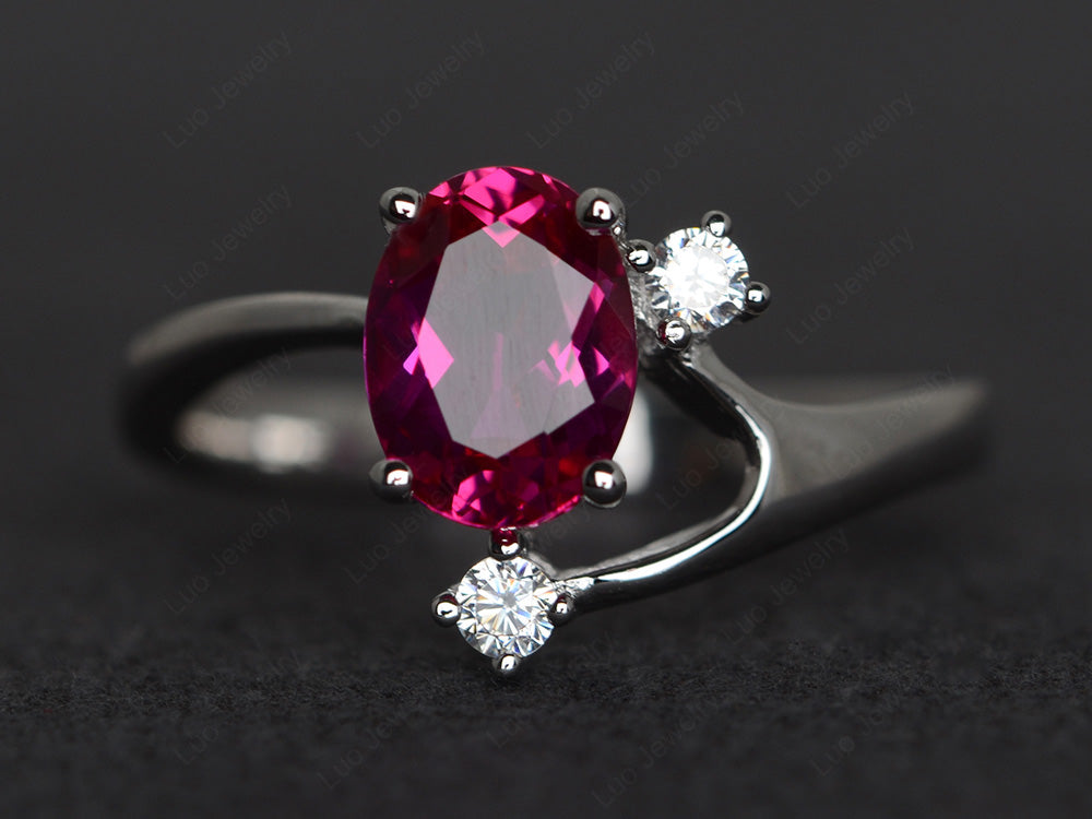 Oval Cut Ruby Asymmetric Ring White Gold - LUO Jewelry