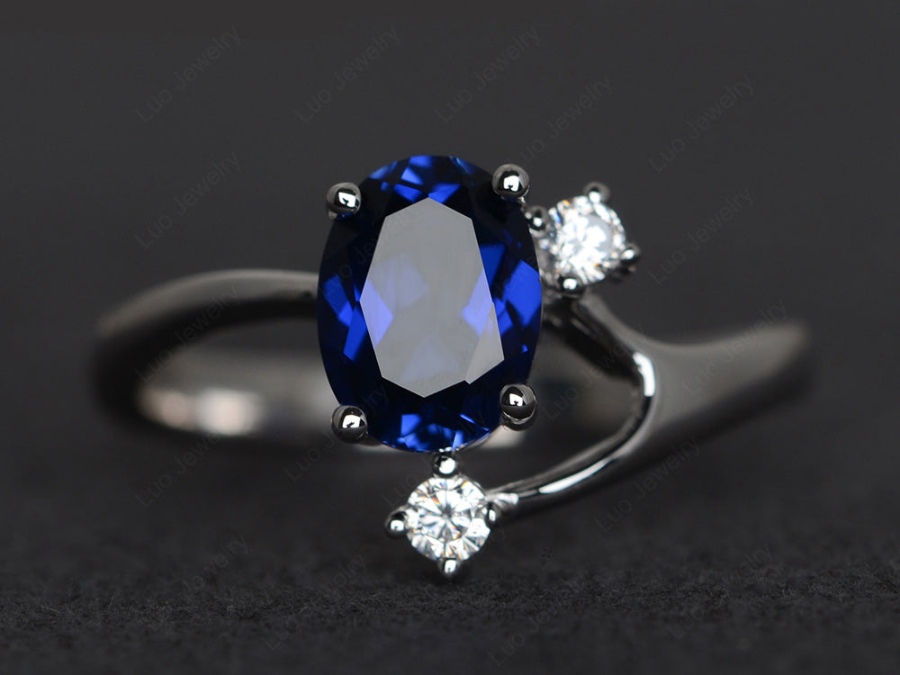 Oval Cut Lab Sapphire Asymmetric Ring White Gold - LUO Jewelry