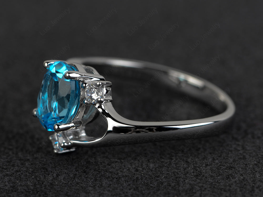 Oval Cut Swiss Blue Topaz Asymmetric Ring White Gold - LUO Jewelry