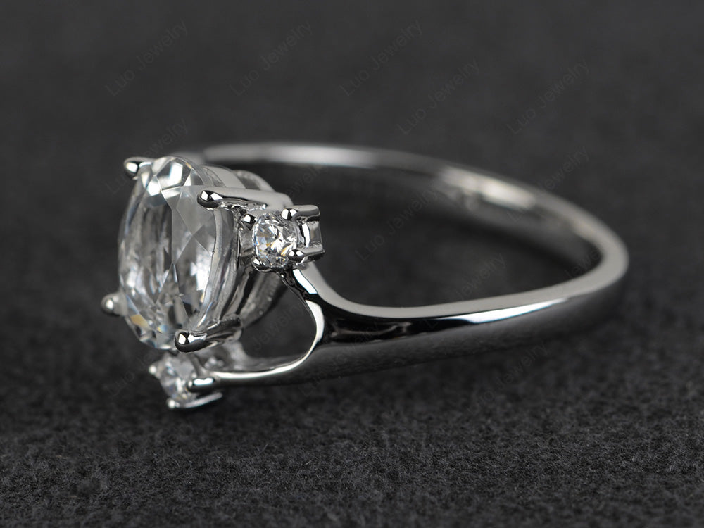 Oval Cut White Topaz Asymmetric Ring White Gold - LUO Jewelry