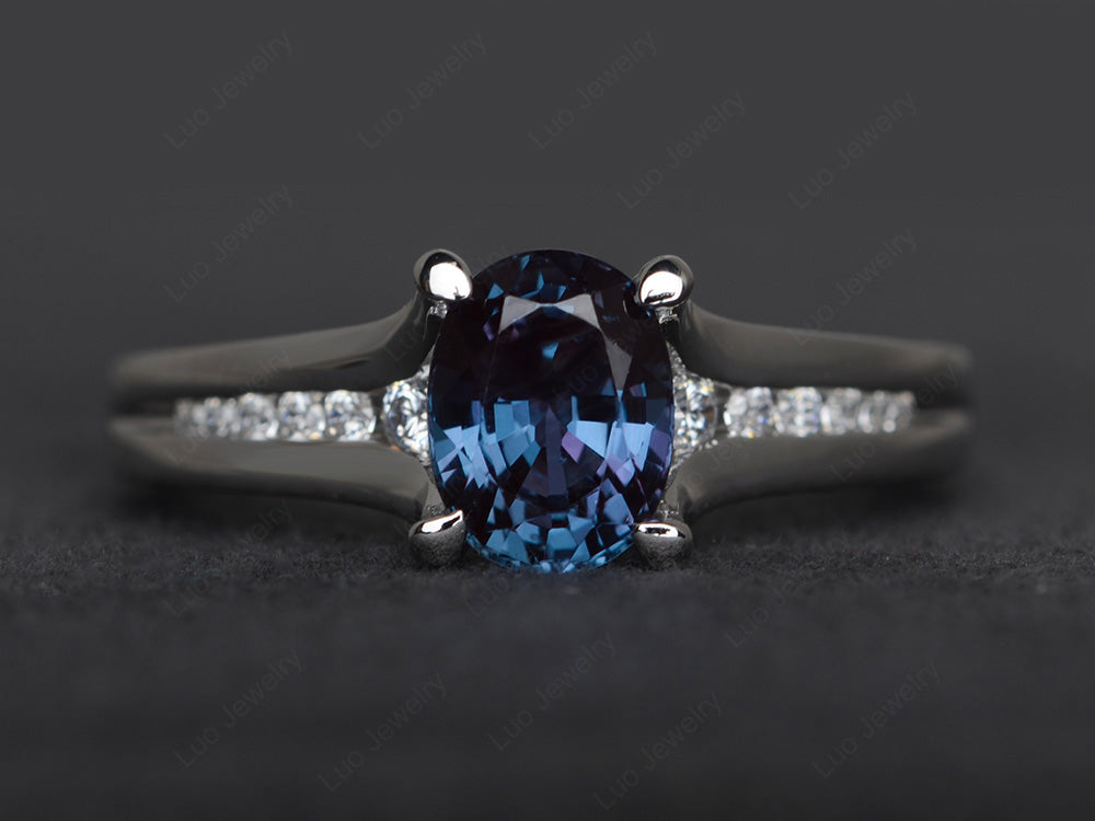 Alexandrite Ring Oval With Channel Setting Band - LUO Jewelry